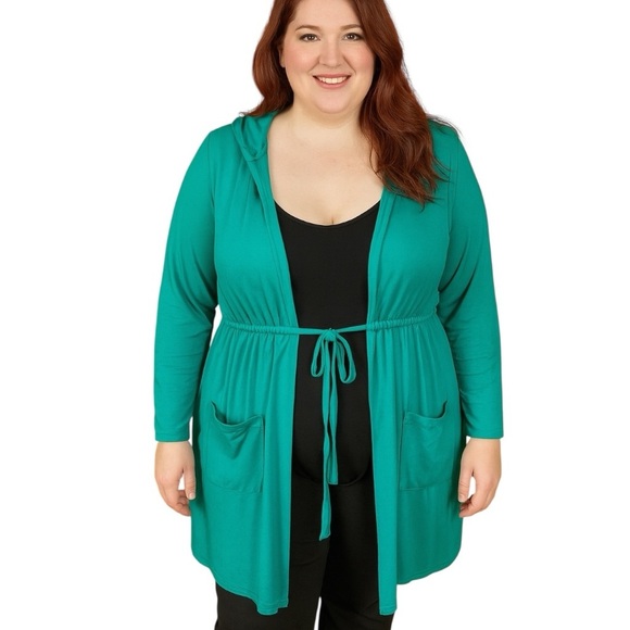 Torrid 1 1X Super Soft Knits Lightweight Hooded Cardigan w/ Pockets Blue Green - Picture 1 of 8